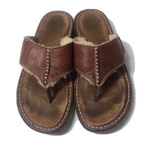 Ugg Fur Lined Leather Slide Thong Sandals. Size 8